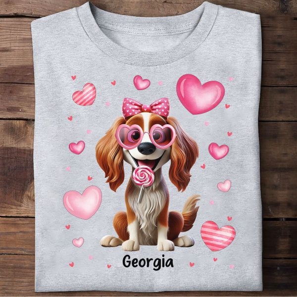 Personalized  Shirt For Dog Lovers, 3D Cute Dogs, Bow Coquette Red Pink Hearts Fashion