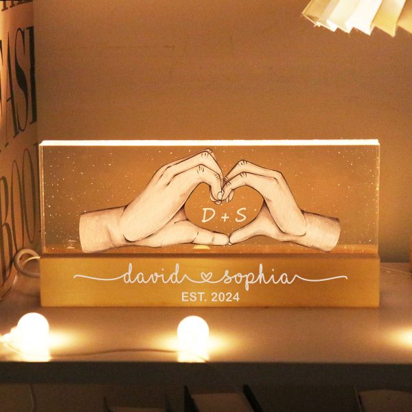 Couple Heart Hands Personalized Acrylic Block LED Night Light, Gift For Him, For Her, Boyfriend, Girlfriend, Husband, Wife For Discount - Image 2