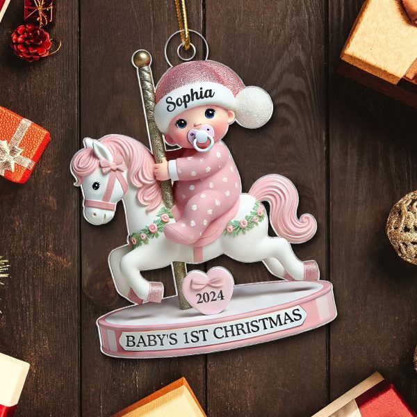 Baby On Merry-go-round Horse 1st Christmas Keepsake 3D Effect Personalized Acrylic Flat Ornament on Sale - Image 5