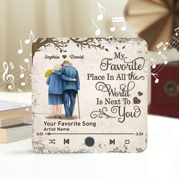 Favorite Place In The World Old Couple Walking Back View Personalized Music Fridge Magnet,  Gift For Him, For Her on Sale