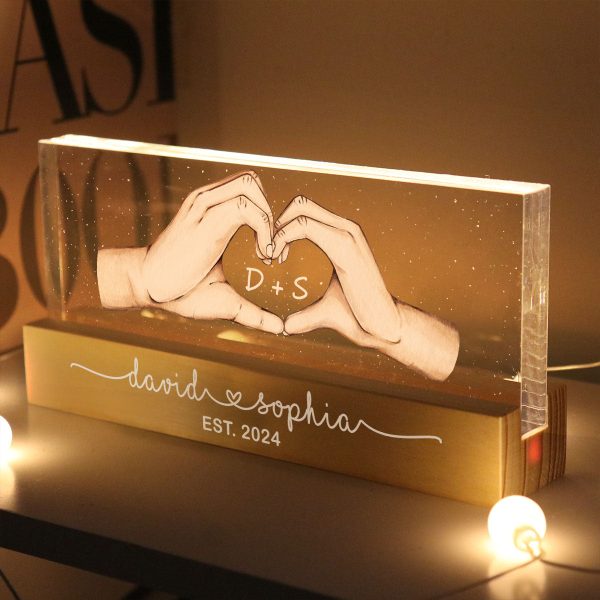 Couple Heart Hands Personalized Acrylic Block LED Night Light, Gift For Him, For Her, Boyfriend, Girlfriend, Husband, Wife For Discount - Image 3