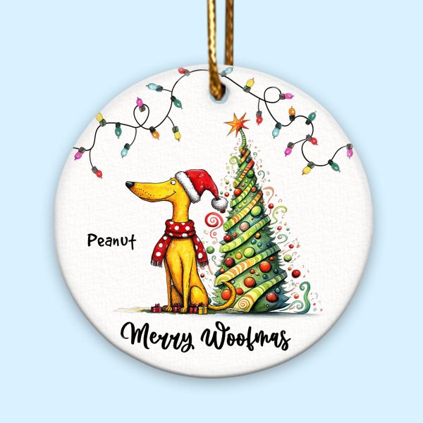 Quirky Christmas Dog Whimsical Funny Silly Pups Puppy Personalized Circle Ceramic Ornament Hot on Sale - Image 2