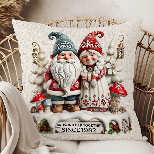 3D Effect Gnome Couple Together Personalized Pillow, Heartfelt  Gift For Couple, For Him, For Her, Husband, Wife Online now