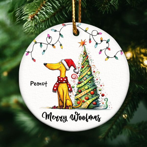 Quirky Christmas Dog Whimsical Funny Silly Pups Puppy Personalized Circle Ceramic Ornament Hot on Sale - Image 5