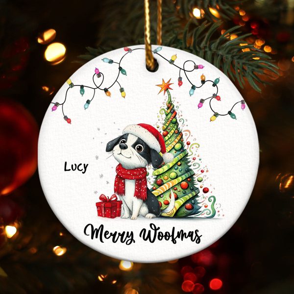 Quirky Christmas Dog Whimsical Funny Silly Pups Puppy Personalized Circle Ceramic Ornament Hot on Sale - Image 3