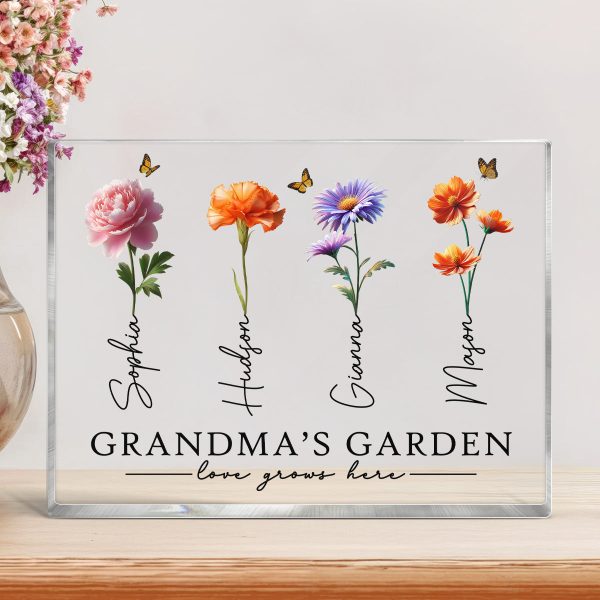 Grandma s Garden 3D Effect Birth Month Flowers Personalized Rectangle Acrylic Block Plaque Discount - Image 4