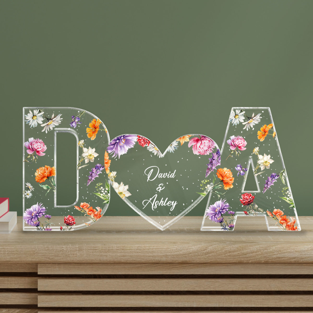 Couple Initials Floral Theme  Gift Anniversary Gift Personalized Acrylic Block Plaque For Sale