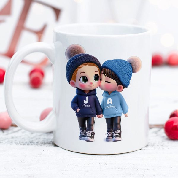 3D Effect Cute Cartoon Couple Walking Personalized Mug, Perfect Valentine Day Gift for him, Gift for her on Sale - Image 2