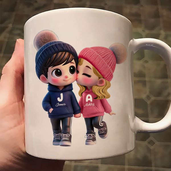 3D Effect Cute Cartoon Couple Walking Personalized Mug, Perfect Valentine Day Gift for him, Gift for her on Sale - Image 5