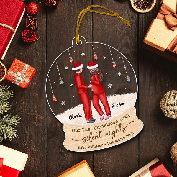 Last Christmas With Silent Nights, Expecting Family, Baby Coming Soon, Pregnancy Announcement Personalized Acrylic Ornament For Sale - Image 5