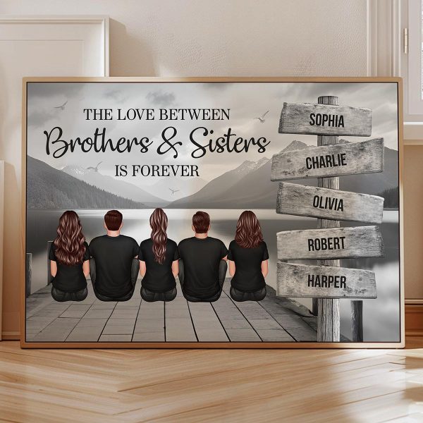Brothers & Sisters Forever Linked Together Sign Posts Personalized Poster, Home Decoration, Gift For Siblings Hot on Sale - Image 5