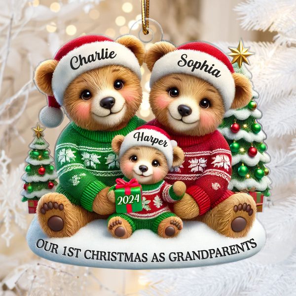 3D Effect Bears Our First Christmas As Grandparents Personalized Acrylic Ornament, Christmas Gift For New Grandparents For Cheap