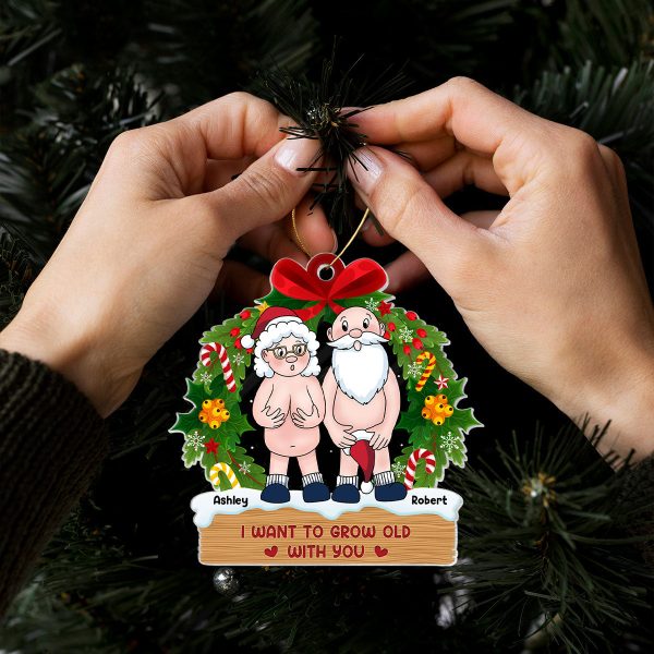 Funny Old Couple Christmas Wreath Personalized Acrylic Ornament Hot on Sale - Image 5