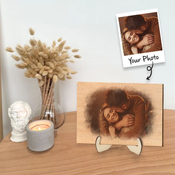 Watercolor Couple Portrait Using Photo Personalized Wooden Plaque, Unique Gift For Him, For Her, For The Couple Discount - Image 2