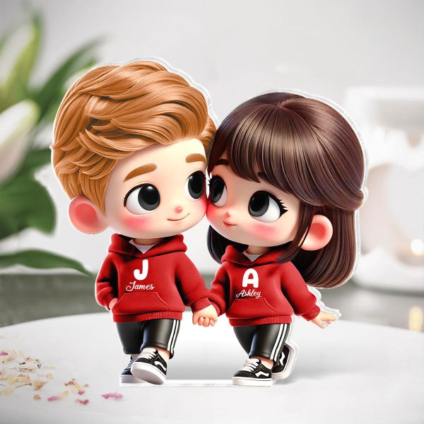 3D Effect Cute Cartoon Couple Holding Hands Personalized Acrylic Block Plaque, Anniversary &  Gift for him, Gift for her Fashion