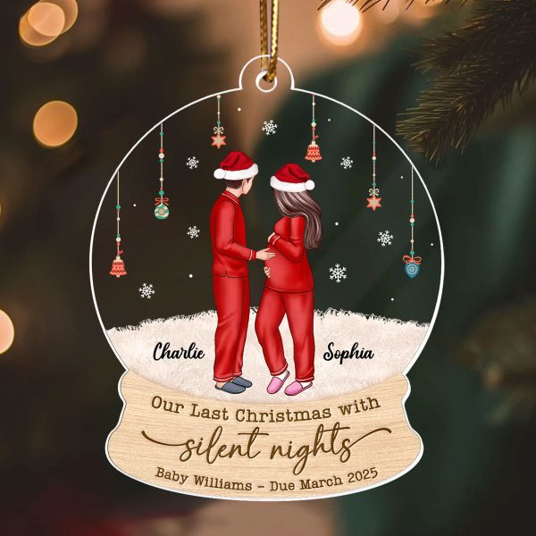 Last Christmas With Silent Nights, Expecting Family, Baby Coming Soon, Pregnancy Announcement Personalized Acrylic Ornament For Sale - Image 3