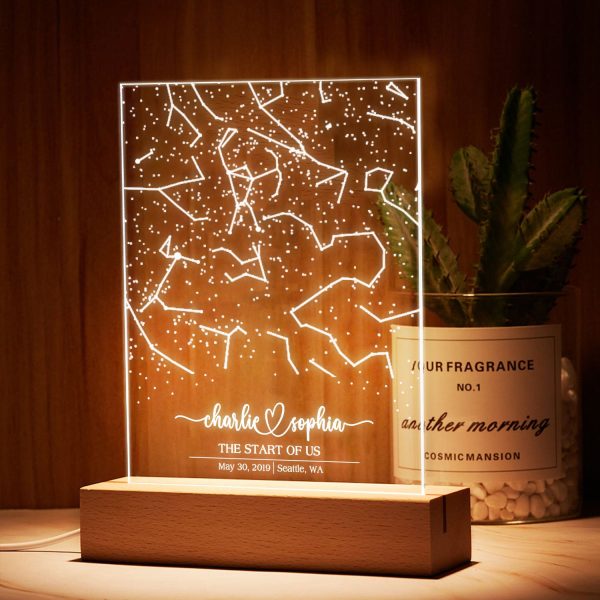Custom Star Map by Date, Star map LED Night Light, Personalized Couple Constellation Map, Night Sky by Date, Engagement Gift for him and her Sale