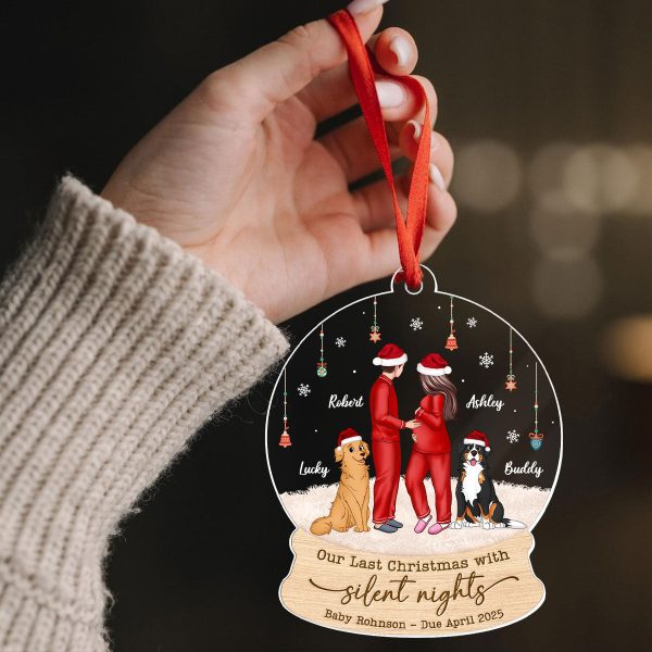 Last Christmas With Silent Nights, Expecting Family, Baby Coming Soon, Pregnancy Announcement Personalized Acrylic Ornament For Sale - Image 2
