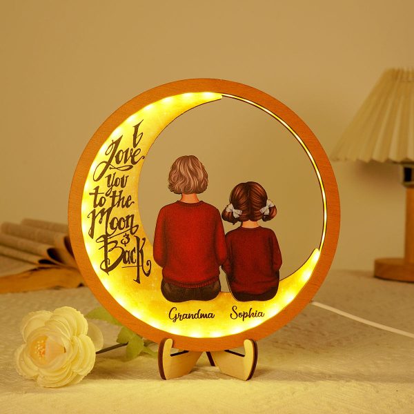 Grandma & Grandkids I Love You To The Moon And Back Personalized 2-Layered Wooden Frame With LED, Mother s Day gift for Grandma Fashion