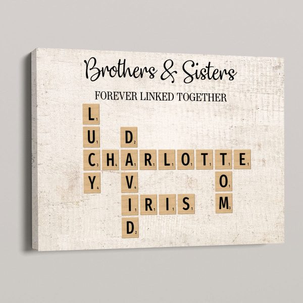Brothers & Sisters Forever Linked Together Crossword Puzzle Art Personalized Wrapped Canvas Online now
