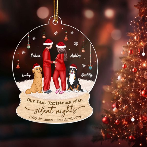 Last Christmas With Silent Nights, Expecting Family, Baby Coming Soon, Pregnancy Announcement Personalized Acrylic Ornament For Sale - Image 4