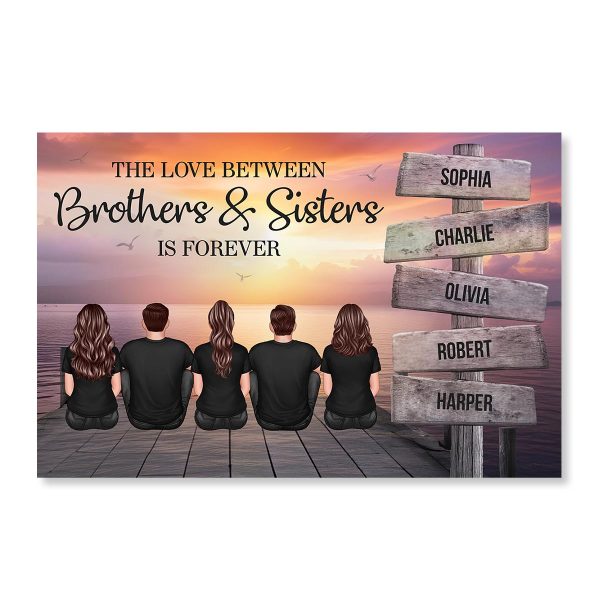 Brothers & Sisters Forever Linked Together Sign Posts Personalized Poster, Home Decoration, Gift For Siblings Hot on Sale - Image 2