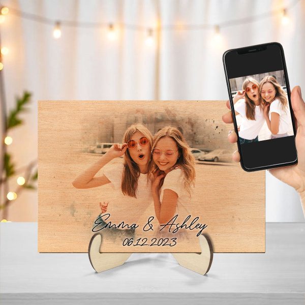 Watercolor Couple Portrait Using Photo Personalized Wooden Plaque, Unique Gift For Him, For Her, For The Couple Discount