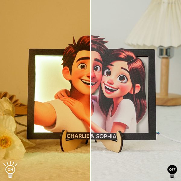 Embracing Hugging Couple Selfie Personalized 2-Layered Wooden Plaque With LED Cheap - Image 3